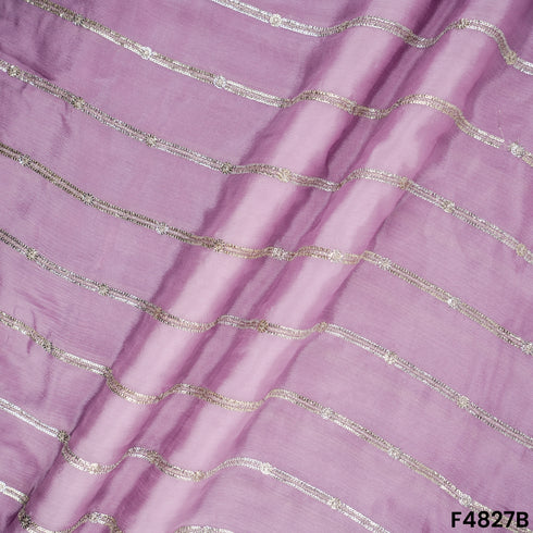 Zari Sequins Work Chinon Chiffon Fabric- F4827